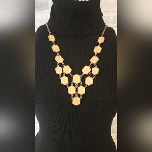 Gold Tone Pink Hexagon Statement Necklace Geometric Fashion Jewelry